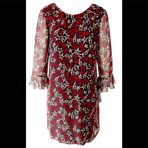 ANNA SUI BLACK AND RED RUFFLE COLLAR DRESS - Picture 1 of 5